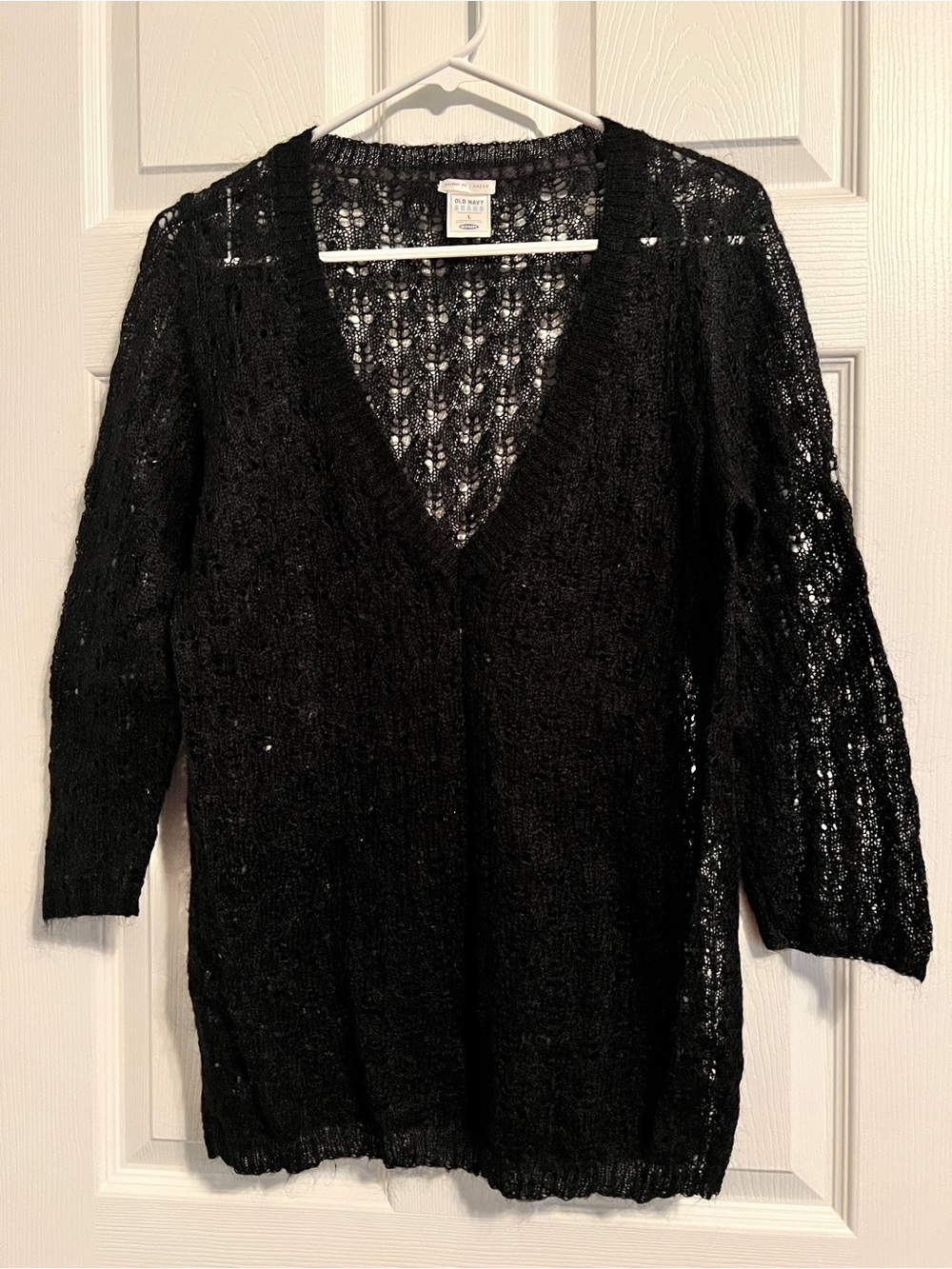 Old Navy Black Openwork V-Neck Sweater